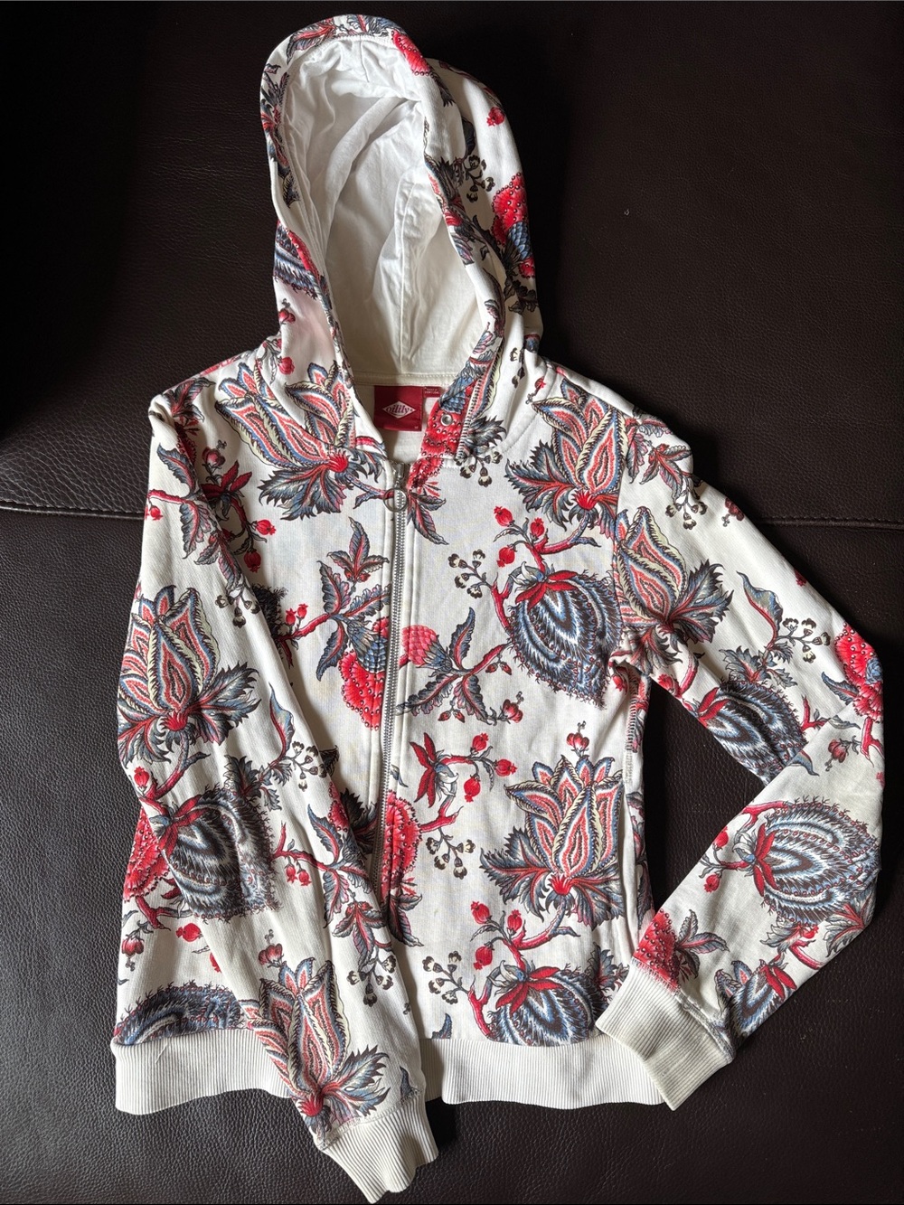 Oilily White Zip Hoodie with Red and Blue Paisley Print